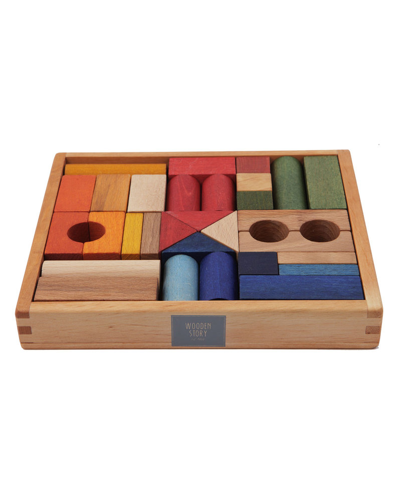 coloured wooden building blocks